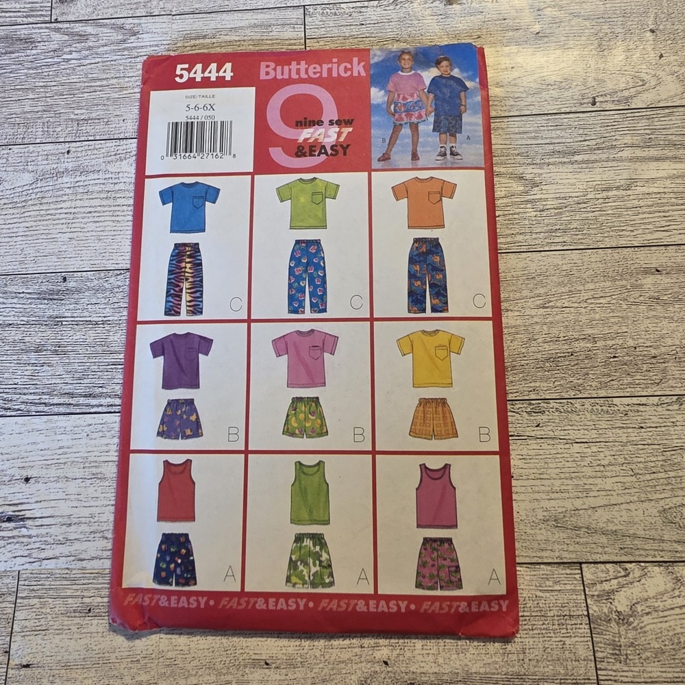 Butterick 5444 Easy Pull On Shorts, Pants, T Shirt Pattern Child Sz 5 6 6x Uncut